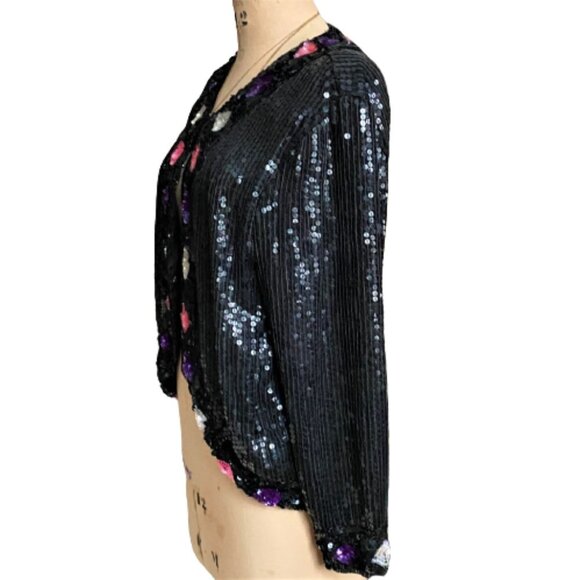 Vintage 80s sequins beaded sparkly jacket kimono cardigan, silk - Picture 6 of 16